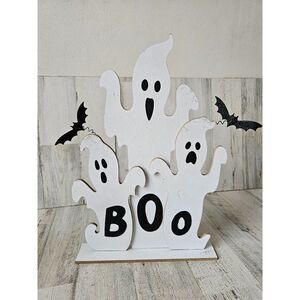 Boo ghost wooden bat sign Halloween decor